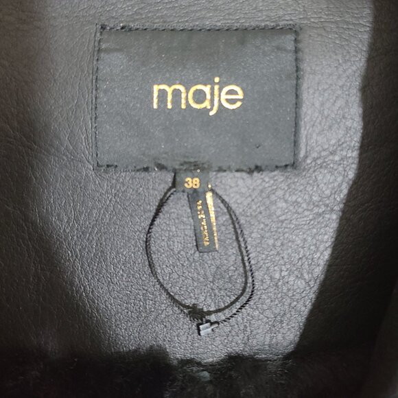 MAJE 38 sz4 SHEARLING Sheepskin Fur Leather Gwette Coat Black Acne Sandro